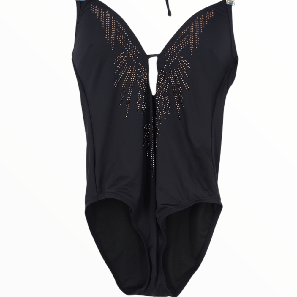 KENNETH COLE JUNGLE MIO BLACK 1PC STUDDED SWIMSUIT - Picture 2 of 7